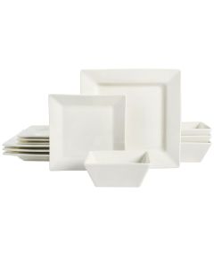 Gibson Everyday Hard Square 12 Piece Fine Ceramic Dinnerware Set in White