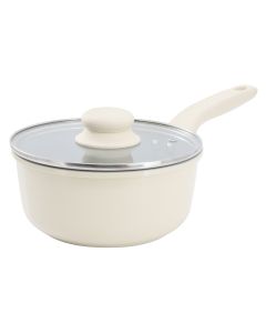 Gibson Home Barnsdall 2 Quart Ceramic Nonstick Aluminum Saucepan in Ivory with Lid