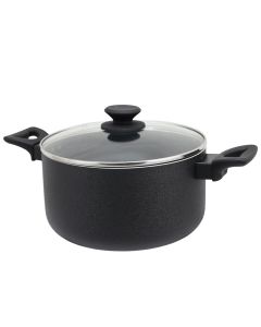 Oster Ashford 6 Quart Aluminum Dutch Oven with Tempered Glass Lid in Black