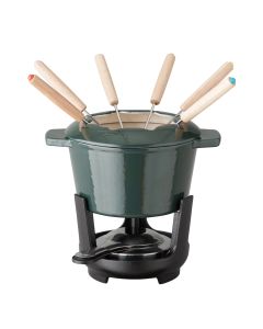 Our Table 13 Piece Enameled Cast Iron Fondue Pot Set in Sycamore