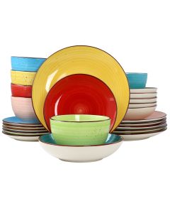 Elama Sebastian 24 Piece Double Bowl Stoneware Dinnerware Set in Assorted Colors